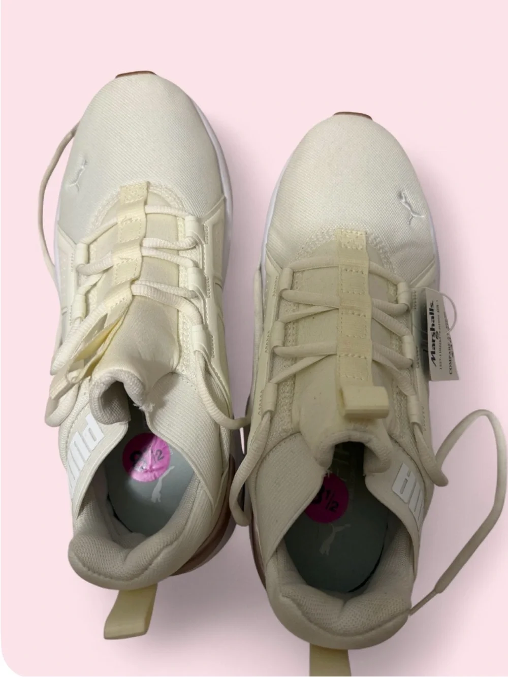 Puma Women's Cream Athletic Sneakers with Rose Gold Heel Accent